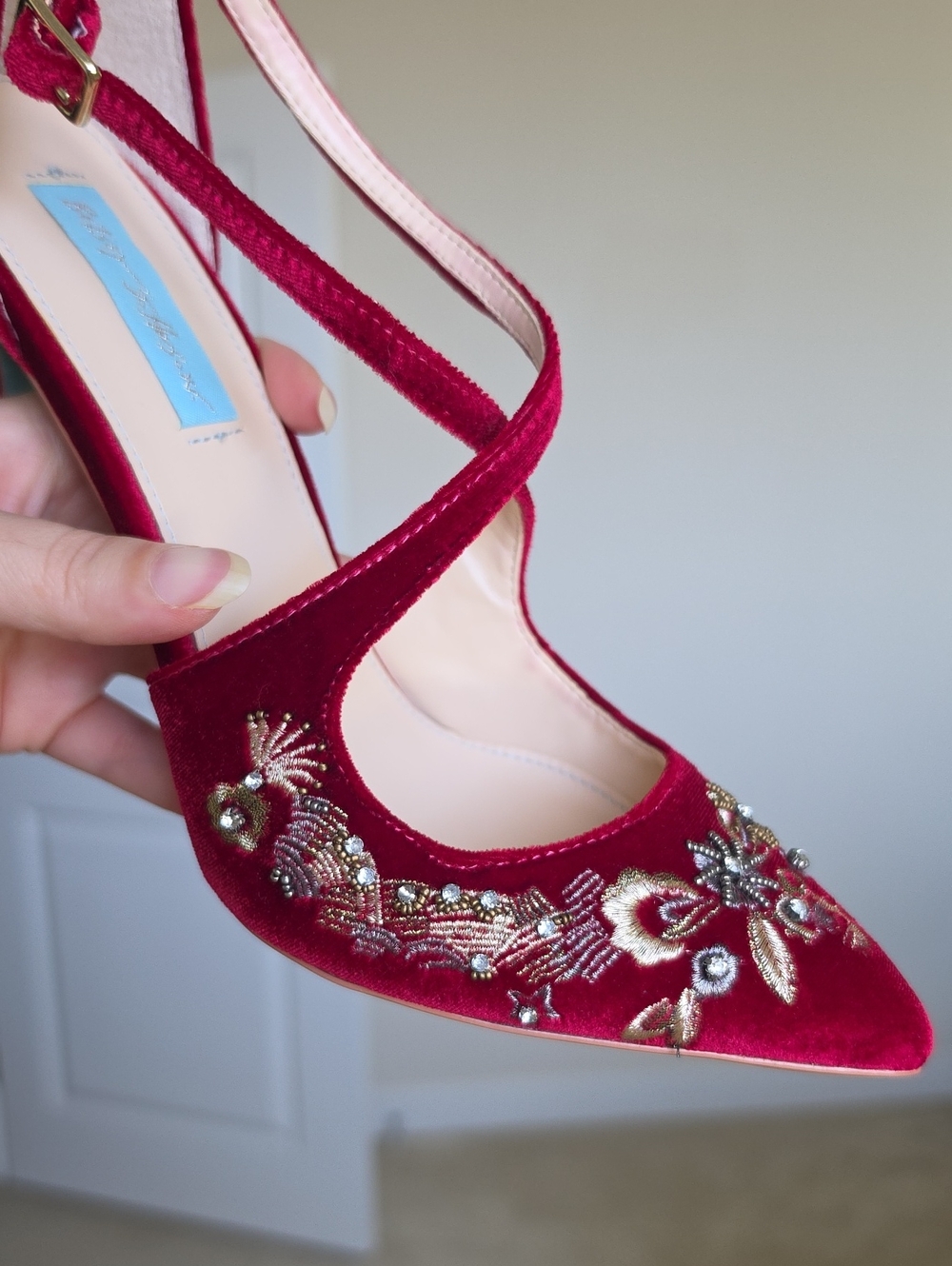 Betsey Johnson Skye Burgundy Red Velvet Heels Size 9.5 Red Wedding Heels - Picture 7 of 13